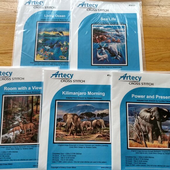 Artecy Cross Stitch Patterns Lot of 5 Animal Themes Elephant Orca Deer Dolphin - Picture 1 of 8